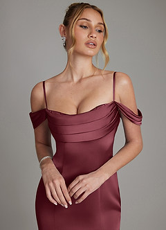 Azazie Nira Bridesmaid Dresses Merlot Mermaid Corset Stretch Satin Dress image3