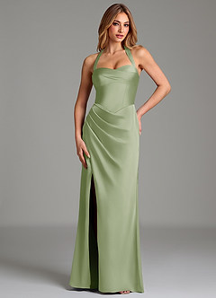 Azazie Serenity At-home Try On Dresses Dusty Sage Mermaid Sweetheart Neckline Stretch Satin Dress image1
