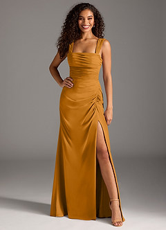Azazie Jesaphine Bridesmaid Dresses Butterscotch Sheath Bow Chiffon Dress image4