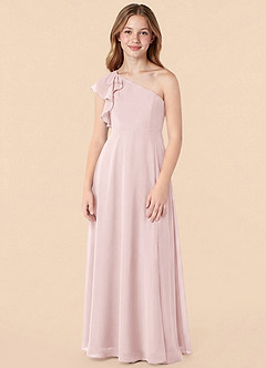 Azazie Arabella Junior Blushing Pink A-Line Ruched Chiffon Dress image1