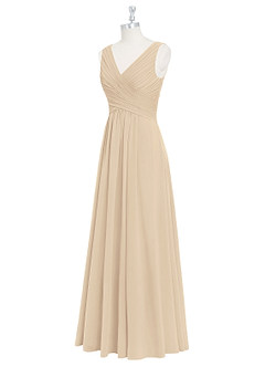 Azazie Flora Bridesmaid Dresses Champagne A-Line Pleated Chiffon Dress image9