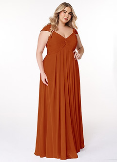 Azazie Kaitlynn Bridesmaid Dresses Paprika Empire Ruched Chiffon Convertible Dress image12