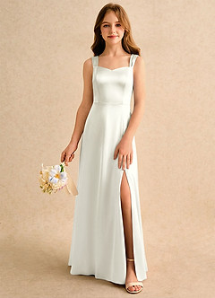 Azazie Makani Girls Formal Sukienki dla dziewczynek sypiących kwiaty Linia A Dekolt w kształcie serca Satyna elastyczna Długość podłogi Sukienka image3