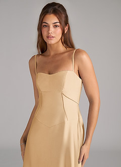 Azazie Valentine Robes de demoiselle d'honneur Robe Trapèze en Satin extensible Corset Or image6
