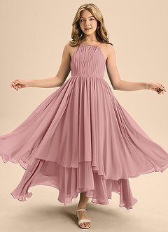 Azazie Elliora Junior Dusty Rose A-Line Pleated Chiffon Dress image5
