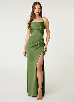 Azazie Desi Bridesmaid Dresses Juniper Sheath Halter Corset Stretch Satin Dress image1