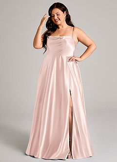 Azazie Elle Bridesmaid Dresses Blushing Pink A-Line with Pockets Metallic Satin Dress image10