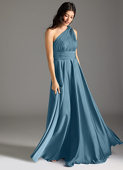 Azazie Charlize Bridesmaid Dresses Bermuda A-Line One Shoulder Stretch Satin Dress image3