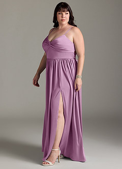 Azazie Zeya Robes de demoiselle d'honneur Robe Trapèze en Satin extensible Plissée Glycine image13