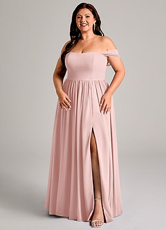 Azazie Calianna Bridesmaid Dresses Powder Pink A-Line Off the Shoulder Chiffon Convertible Dress image14