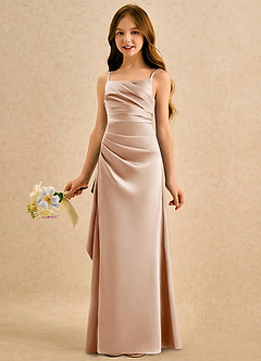 Azazie Cannoli Girls Formal Blomsterpigekjoler A-Line Plisseret Mat satin Gulv-længde Kjole image5