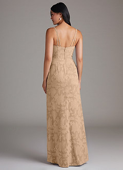 Azazie Leo Bridesmaid Dresses Champagne Sheath Pleated Floral Burnout Dress image2