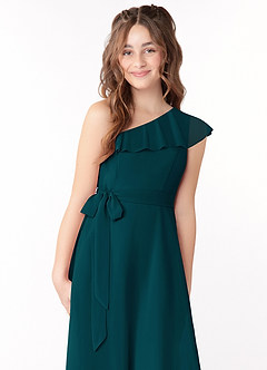 Azazie Eletta Junior Agave A-Line Ruched Chiffon Dress image5