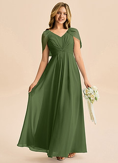 Azazie Emma Junior Robe Trapèze en Mousseline de soie Plissée Olive image1