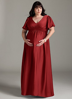 Azazie Verna Maternity Bridesmaid Dresses A-Line Ruched Stretch Satin Floor-Length Dress image13