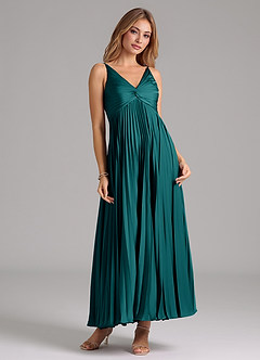 Azazie Raychelle Bridesmaid Dresses Peacock A-Line Pleated Stretch Satin Dress image5