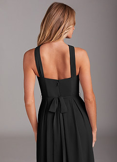 Azazie Dixie Bridesmaid Dresses Black A-Line Halter Pleated Chiffon Dress image6