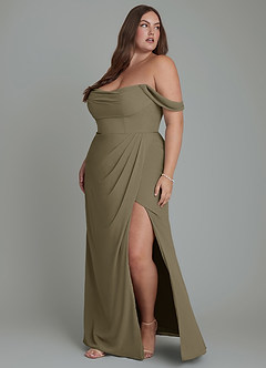 Azazie Johana Brautjungfernkleider Wandelbar Meerjungfrau-Linie Schulterfrei Chiffon Kleid Weidengrün image12