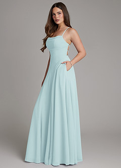 Azazie Irelia Brautjungfernkleider Eine Linie Herzausschnitt Chiffon Kleid Seegrün image2