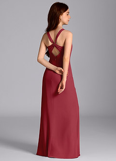 Azazie Mero Junior Meerjungfrau-Linie Plissee Chiffon Kleid Granatapfelrot image7