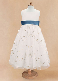 Azazie Pollie Blumenmädchenkleider A-Linie Schleifen Tüll Kleid Elfenbein Stahlblau image11