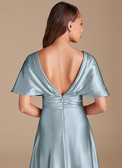 Azazie Pamela Bridesmaid Dresses Dusty Blue A-Line Pleated Metallic Satin Dress image7
