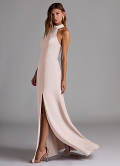 Azazie Calianna Bridesmaid Dresses Blushing Pink A-Line Off the Shoulder Stretch Satin Convertible Dress image5