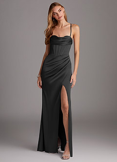 Azazie Brookelle Bridesmaid Dresses Black Sheath Sweetheart Corset Stretch Satin Dress image4