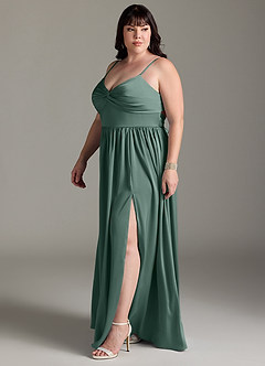 Azazie Zeya Bridesmaid Dresses Eucalyptus A-Line Pleated Stretch Satin Dress image13