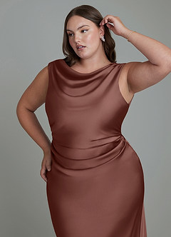 Azazie Kieryn Vestidos de damas de honor Vestido Expresado de Satén Elástico de Corte Sirena con Plisado image12