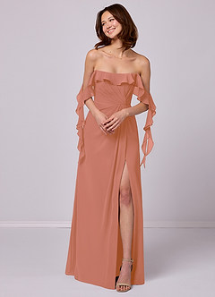 Barbie ♥ Azazie Robes de demoiselle d'honneur Robe Trapèze Convertible en Mousseline de soie Épaule décolletée Mai Tai image4