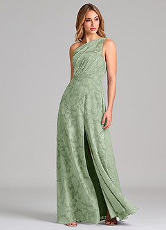 Azazie Phaedra Bridesmaid Dresses Dusty Sage A-Line One Shoulder Floral Burnout Dress image3