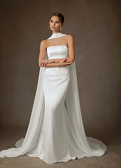 Azazie Begonia Probar vestidos en casa Vestido de Diamante Blanco de Satén Elástico de Corte Recto con Sin tirantes image2