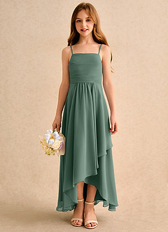 Azazie Twilight Dance Girls Formal Abiti da Ragazza di Fiori Abito A-Line in Chiffon Plissettato Eucalipto image3