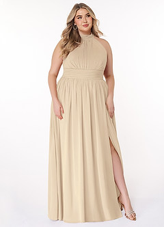 Azazie Iman Bridesmaid Dresses Champagne A-Line A-Line Ruched Chiffon Dress image11