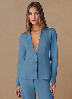 Elara Blu Acciaio Blazer su misura in tessuto raffinato