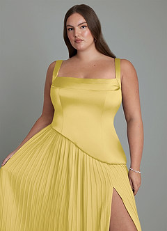 Azazie Stephanie Bridesmaid Dresses Canary A-Line Pleated Stretch Satin Dress image3