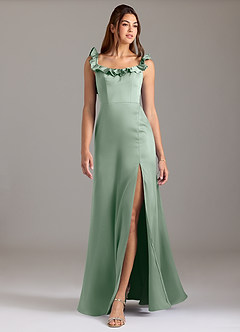 Azazie Callie Bridesmaid Dresses Agave A-Line Ruched Stretch Satin Convertible Dress image3
