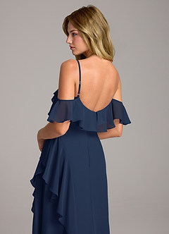 Azazie Aubrie Bridesmaid Dresses Dark Navy A-Line Off the Shoulder Chiffon Dress image2