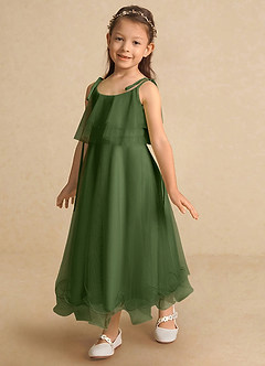 Azazie Bunie Flower Girl Dresses Olive A-Line Spaghetti Strap Tulle Dress image6