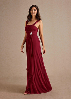 Azazie Clinton Mother of the Bride Dresses Burgundy A-Line Pleated Mesh Dress image6