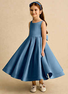 Azazie Babs Flower Girl Dresses Bermuda Ball-Gown Pleated Matte Satin Dress image5