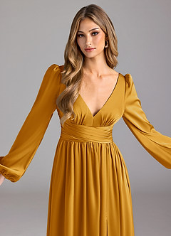 Azazie Norah Brautjungfernkleider A-Linie Stretch-Satin Kleid Butterscotch image5