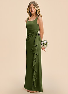 Azazie Adrienne Junior Olive Sheath Pleated Stretch Satin Dress image5