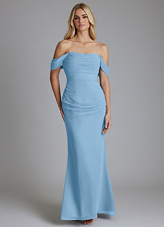 Azazie Luiza Bridesmaid Dresses Steel Blue Mermaid Off the Shoulder Chiffon Dress image5