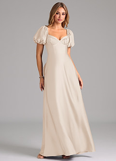 Azazie Fatima Bridesmaid Dresses White Alabaster A-Line Pleated Stretch Satin Dress image1