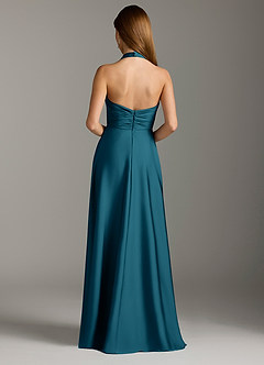 Azazie Tessie Bridesmaid Dresses Ink Blue A-Line Pleated Stretch Satin Dress image2