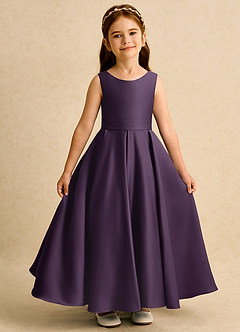 Azazie Mapel vestidos de niña de las flores Vestido de Ciruela de Satin Mate de Princesa con Plisado image6