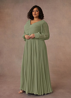 Azazie Zina Mother of the Bride Dresses Pistachio A-Line Pleated Chiffon Dress image9