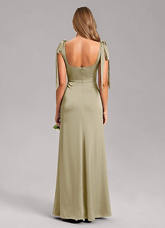 Azazie Frostine Robes de demoiselle d'honneur Robe Trapèze en Satin extensible Arc Vert Mousse image8